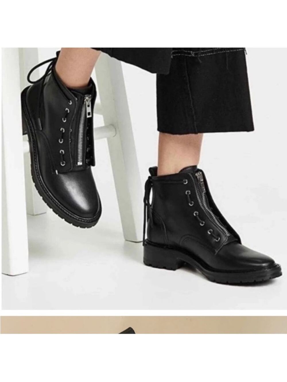 Rag & Bone | Women’s Cannon Boot Moto Combat Black Lace-Up Zipper Rugged Leather